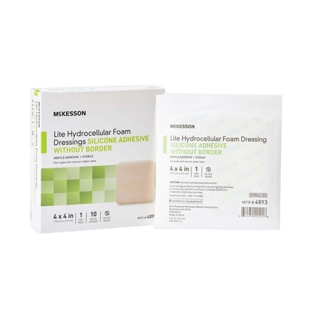 Mckesson Silicone Gel Adhesive without Border Thin Silicone Foam Dressing, 4x4In, 10PK 4893